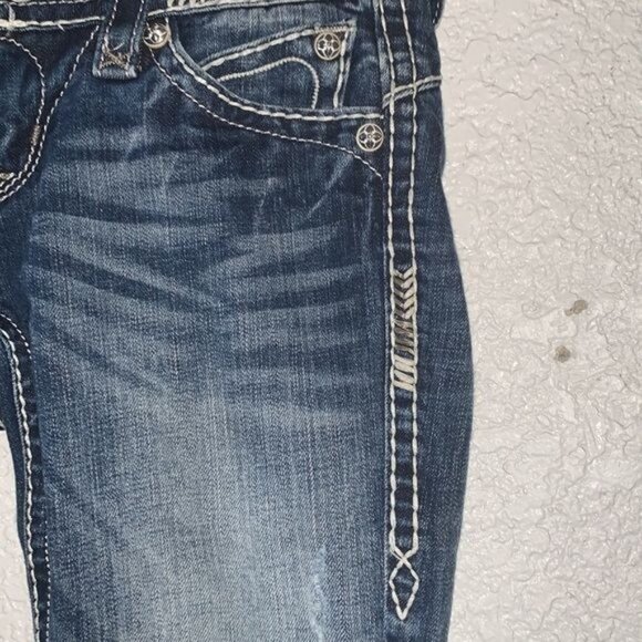 Rock Revival Sasha P31 Bootcut Jeans Womens 29 Dark Wash Distressed Denim Embroi - Picture 11 of 15